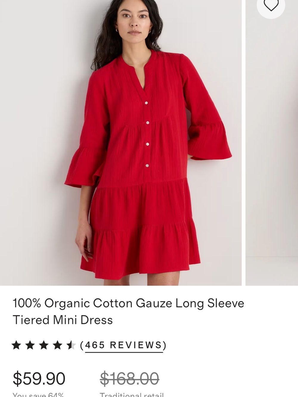 Quince Women's Red Button-Front Tunic Tiered Dress - Picture 6 of 6